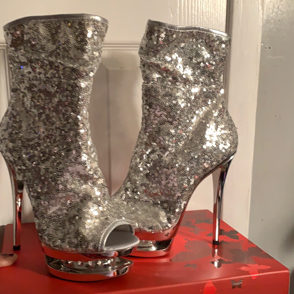 Sequin Silver Heels
